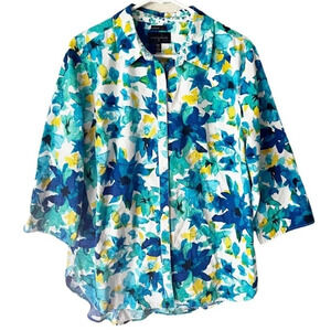 INVESTMENTS Dillard's Watercolor Floral 3/4 Sleeve Button Front Blouse 16W